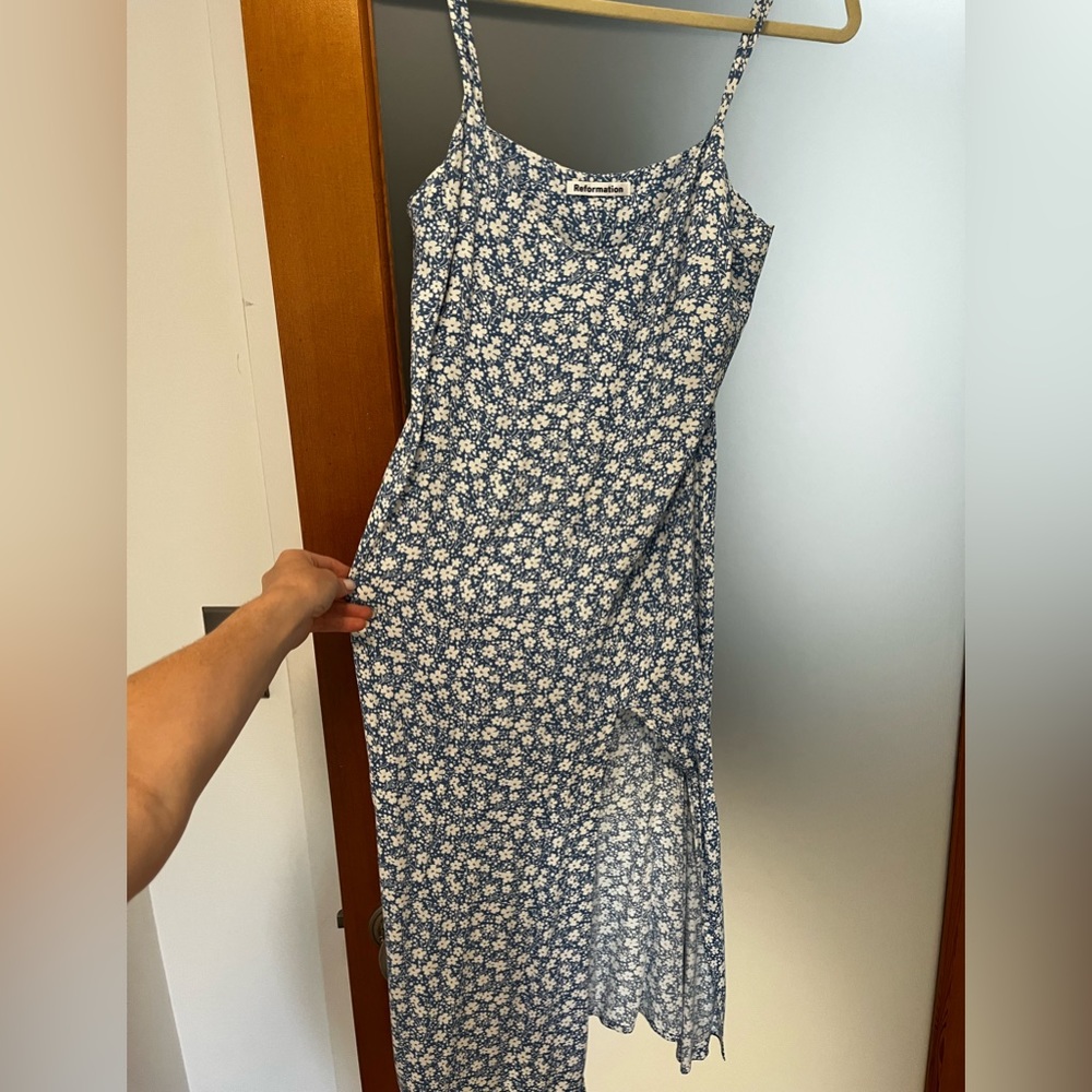 Blue white Reformation slip dress